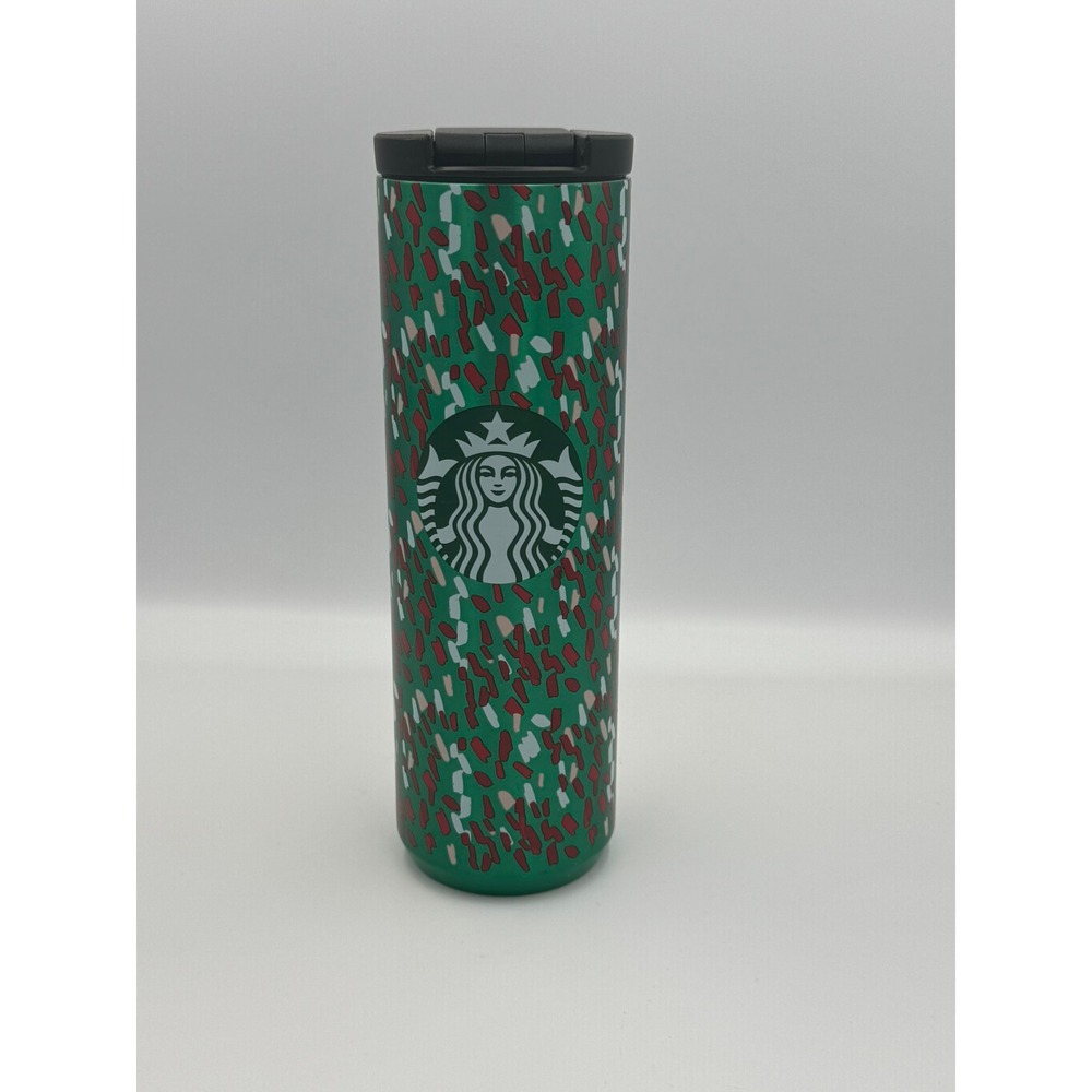 Starbucks 2019 Holiday Green Metallic Confetti Stainless Steel Tumbler‎ 16oz Lid